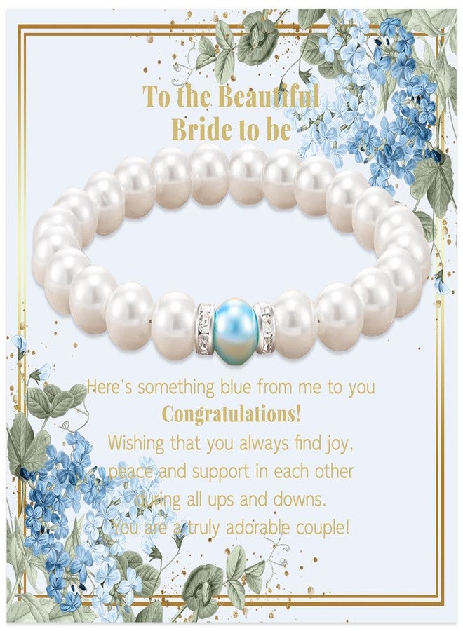 Daxtril Something Blue Gift for Bride, Bridal Shower Gifts for Bride to be White Pearl Bracelet, Meaningful Gift Card Party Wedding Accessories Christmas Gifts - Image 1